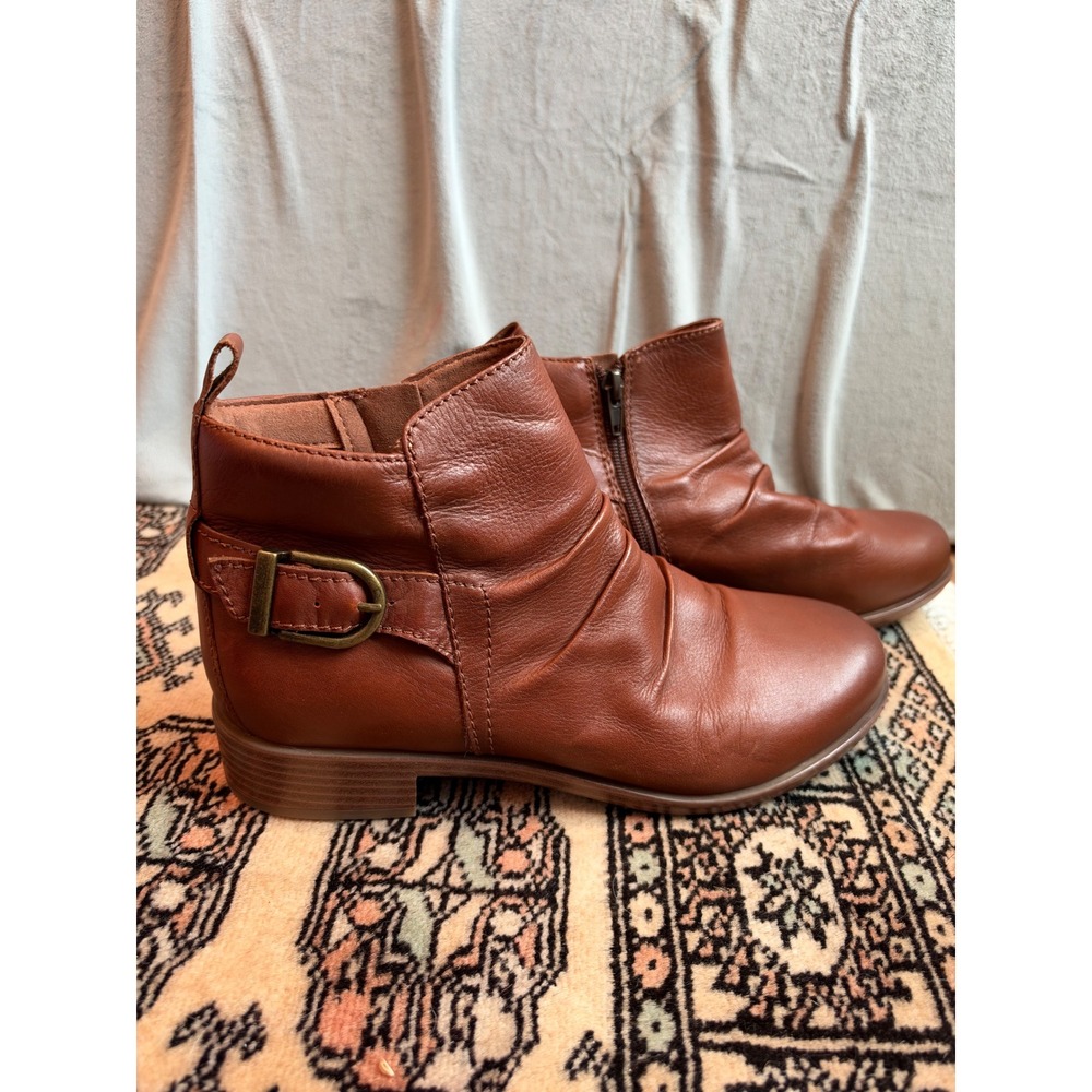 Cobb Hill CHNESSA Ankle Booties Women 8.5 Brown Leather Ruched Buckle Cowgirl